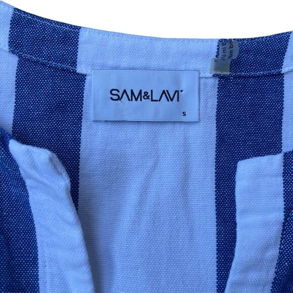 Sam & Lavi Blue White Striped Sleeveless Shift Dress with Frayed Edges - Small - Picture 2 of 8
